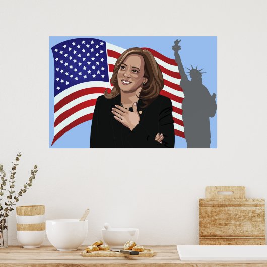 Vice Press Kamala Harris Vlag Vrijheidsbeeld Poster (Keuken)