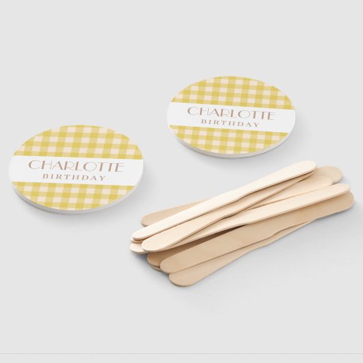 Vichy boerderij gele gingham plaid gecontroleerd f handwaaier (Niet-gemonteerd)