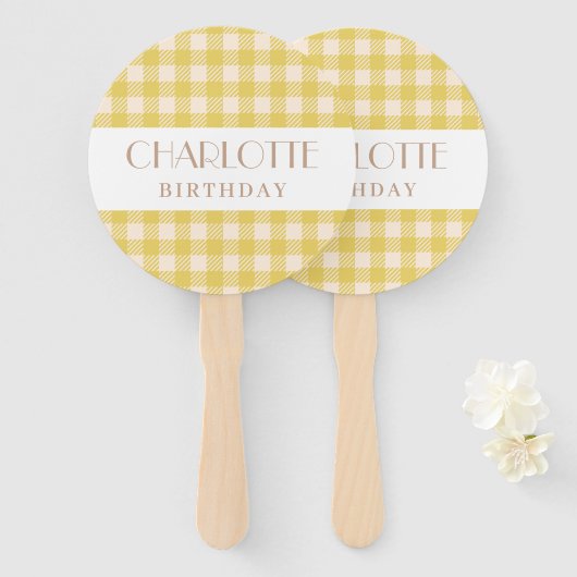 Vichy boerderij gele gingham plaid gecontroleerd f handwaaier (Voorkant en achterkant)