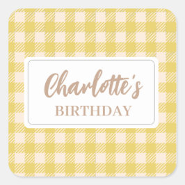 Vichy boerderijgeel preppy geruit ruitjespatroon vierkante sticker