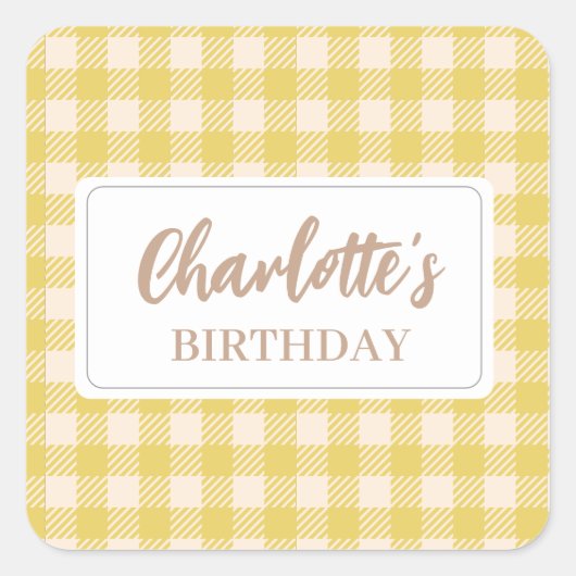 Vichy boerderijgeel preppy geruit ruitjespatroon vierkante sticker (Voorkant)