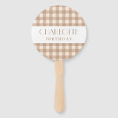 Vichy bruin beige gingham plaid gecontroleerd brui handwaaier (Achterkant)