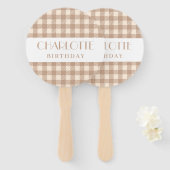 Vichy bruin beige gingham plaid gecontroleerd brui handwaaier (Voorkant en achterkant)