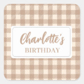 Vichy bruin beige preppy gingham plaid vierkante sticker (Voorkant)