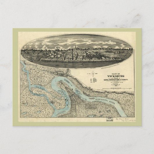 Vicksburg Mississippi 1863 Antiek Panorama Briefkaart (Voorkant)