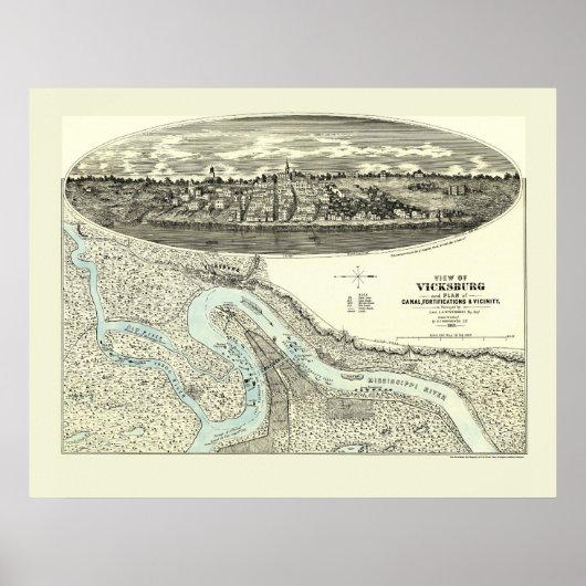 Vicksburg, MS Panoramic Map - 1863 Poster (Voorkant)