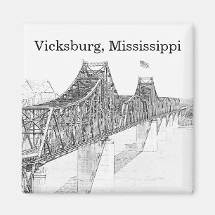 Vicksburg MS River Bridge Black & White Sketch Magneet