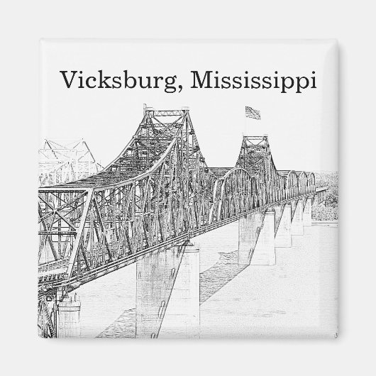 Vicksburg MS River Bridge Zwart-wit schets Magneet (Voorkant)