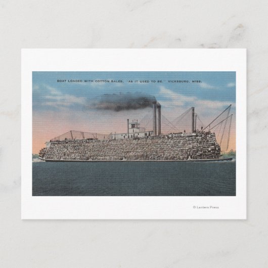 Vicksburg, MS - Uitzicht van Boat met Katoen aan b Briefkaart (Voorkant)