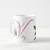  Vicky naam monogram  roze Koffiemok (Voorkant links)