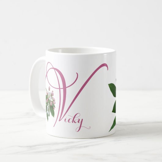 Vicky naam monogram roze Koffiemok (Voorkant links)