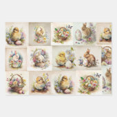 Vicotrian Easter Bunny & Chick Inpakpapier Vel (Voorkant)