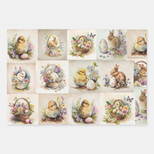 Vicotrian Easter Bunny & Chick Inpakpapier Vel (Voorkant)