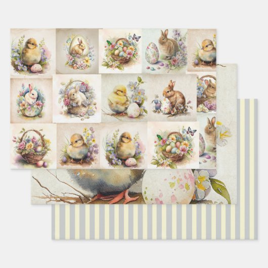 Vicotrian Easter Bunny & Chick Inpakpapier Vel (Set)