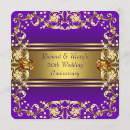 Victoireaanse Bloemen Paars en Goud 50ste Verjaard Kaart