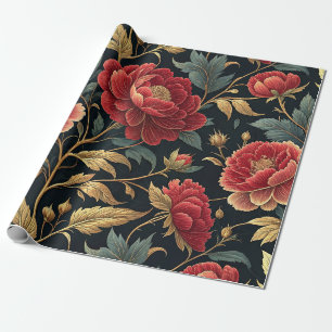 Victooriaans Pioen Botanisch Patroon Cadeaupapier