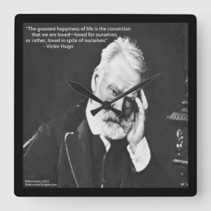 Victor Hugo & Geluksquote Vierkante Wandklok