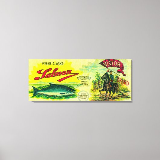 Victor Salmon can LabelYes Bay, AK Canvas Afdruk (Voorkant)