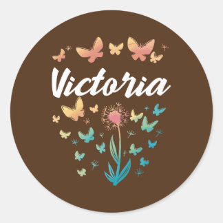Victoria Birthday Zister Butterfly Dandelion Naam Ronde Sticker