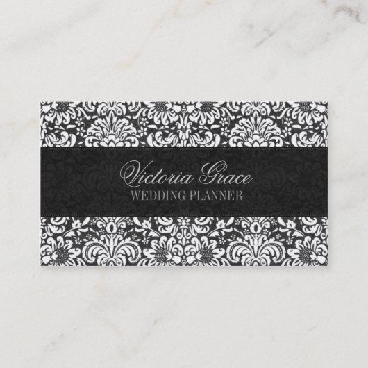 Victoria Black Gray Damask Chic Visitekaartje (Voorkant)
