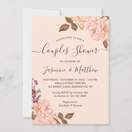 Victoria Blush Bloemen Trouwkoppels Douche Kaart (Voorkant)