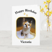 Victoria Calico Kitten Gelukkige Verjaardag Kaart (Gele Bloem)