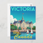 Victoria Canada Harbor Vintage Art Briefkaart (Voorkant / Achterkant)
