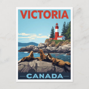 Victoria Canada Zeeleeuwen en Vuurtoren Reis Briefkaart