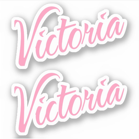 Victoria Decoratieve Naam in Roze x2 Sticker (Voorkant)