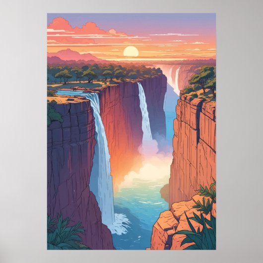 Victoria Falls Sunset Travel Art Poster (Voorkant)
