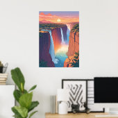 Victoria Falls Sunset Travel Art Poster (Thuiskantoor)