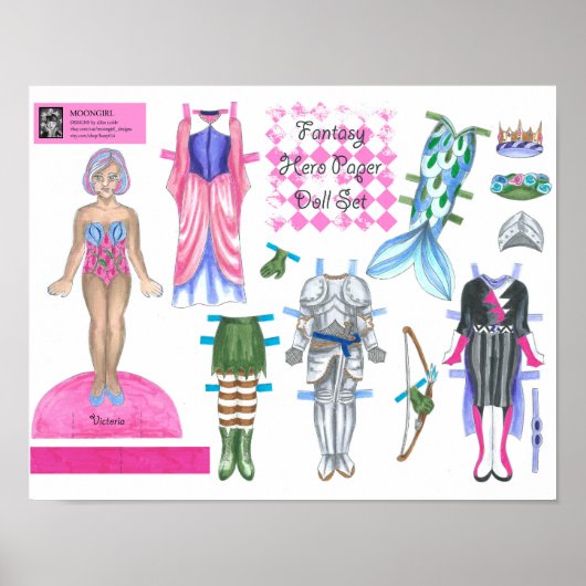Victoria Fantasy Hero Paper Doll - Speel of Displa Poster (Voorkant)