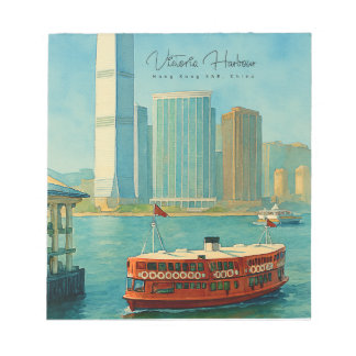 Victoria Harbor Hong Kong Retro Skyline Notitieblok