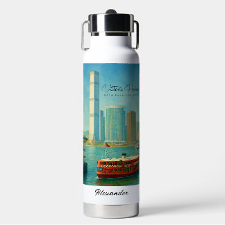 Victoria Harbor Hong Kong Retro Skyline Water Bott Waterfles