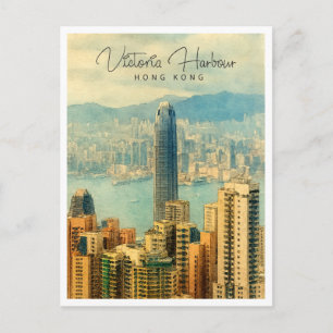 Victoria Harbour Hong Kong Aquarel Reis Kaart