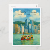 Victoria Harbour Hong Kong Retro Reizen Feestdagenkaart (Voorkant / Achterkant)