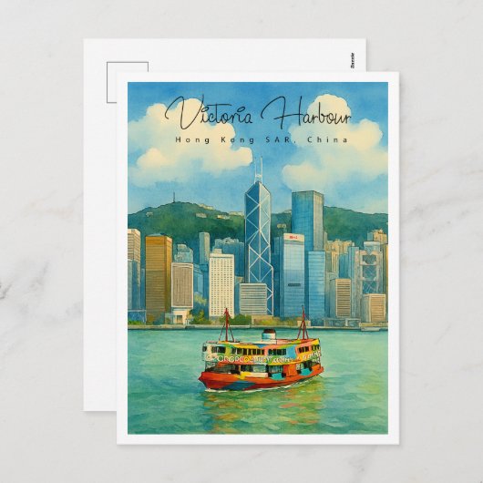 Victoria Harbour Hong Kong Retro Reizen Feestdagenkaart (Voorkant / Achterkant)
