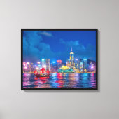 Victoria Harbour & Hong Kong Skyline bij nacht Canvas Afdruk (Voorkant)