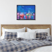 Victoria Harbour & Hong Kong Skyline bij nacht Canvas Afdruk (Insitu (Slaapkamer))