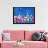 Victoria Harbour & Hong Kong Skyline bij nacht Canvas Afdruk (Insitu (Woonkamer))