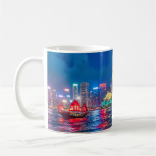 Victoria Harbour & Hong Kong Skyline bij nacht Koffiemok