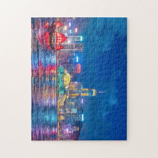 Victoria Harbour & Hong Kong Skyline bij nacht Legpuzzel (Verticaal)