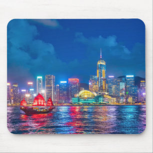 Victoria Harbour & Hong Kong Skyline bij nacht Muismat