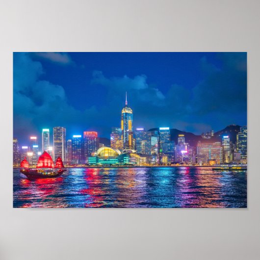 Victoria Harbour & Hong Kong Skyline bij nacht Poster (Voorkant)