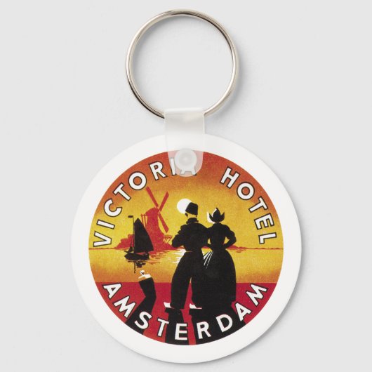 Victoria Hotel Amsterdam Vintage Label Sleutelhanger (Voorkant)