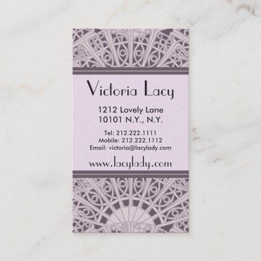 Victoria Lacy Elegant Pink - Visitekaartje (Voorkant)