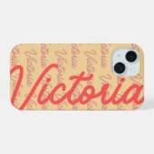 Victoria Naam Herhalend Patroon iPhone 15 Case (Achterkant horizontaal)