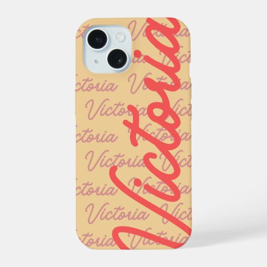 Victoria Naam Herhalend Patroon iPhone 15 Case (Achterkant)
