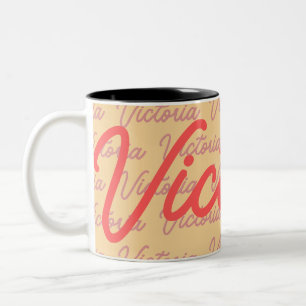 Victoria Naam Herhalend Patroon Tweekleurige Koffiemok