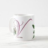  Victoria naam monogram roze bloesem Koffiemok (Voorkant links)